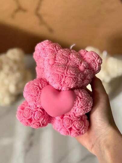 SHEIN 1 pezzo di candela profumata a forma di cuore di rosa a forma di orsacchiotto, decorazione creativa fatta a mano per la camera da letto, regalo ideale per le ragazze, candela profumata per matrimoni e feste