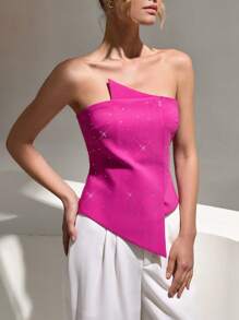 CLARA VERO Blusa strapless de lujo con cuentas de estilo de moda para mujeres