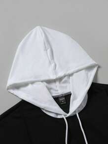 Manfinity Joysei Men Contrast Color Drawstring Hooded 2 In 1 Top And Shorts Set, Cozy Outfits - Black - View 5