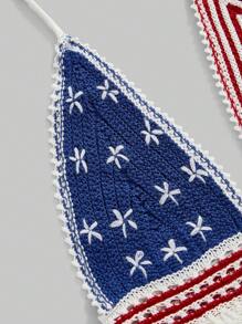 ROMWE J-Fashion Women USA 4th Of July Backless Striped And Floral Knit Halter Neck Top - Multicolor - View 3