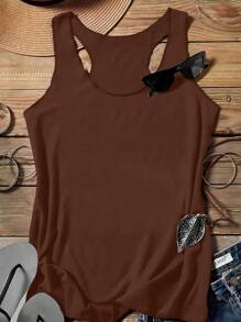 SHEIN LUNE 2件套女士纯色圆领休闲无袖上衣，适合春夏返校季穿着