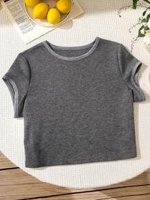 SHEIN EZwear 夏季大码纯色休闲圆领短袖T恤