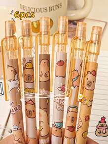 SHEIN 1pc/3pcs/6pcs/12pcs Capybara Erase Push-Button Automatic Pencil, (6pcs Box) Color Style Random, High-Quality Creative Student Stationery Pen, Cute Erase Automatic Pencil, 0.5mm Student 2B Pencil, No To Sharpen The Core, Replaceable Core Push-Button Automatic Core, Smooth Writing, Built-In Eraser, Suitable For Adult And Student Creation, Family Drawing, Christmas Card Coloring,Office Signature Supplies, Giftery For Family, Friends, Colleagues, Boys, Girls, School Supplies
