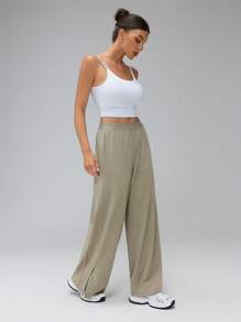 SHEIN Tall 女士夏季休闲日常高弹力纯色裤子，夏季时尚，日常穿着 - 灰色 - 查看 3