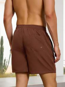 Manfinity Swimmode Men's Solid Simple Casual Beach Shorts(Random Print) - Chocolate Brown - View 2