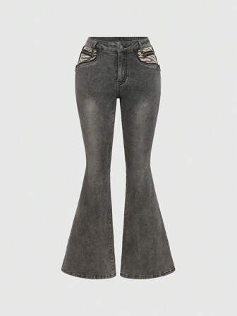 ROMWE Avant Jeans skinny da donna con vita super bassa, design a patchwork vintage, stampa zebrata, stile Y2K e baddie