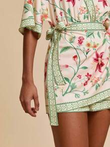 Travachic 女式梭织印花短袖连体裤，宽松版型，女式夏季服装，沙滩装，春夏装，复活节，节日服装，女士沙滩装，春假，女士度假服装，女士演唱会服装，波西米亚风，波西米亚风，音乐节，美国独立日服装，热带度假女装 - 米色 - 查看 5