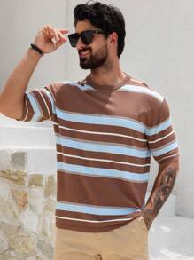 DAZY Men's Summer Striped Patchwork Color Blocking Knit Sweater - Multicolor - View 5