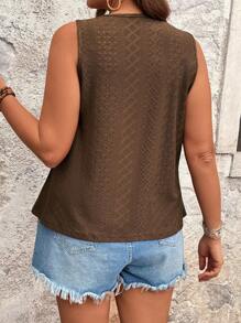 EMERY ROSE 大码女式节日烂花刺绣纽扣装饰休闲吊带背心 - 棕色 - 查看 2