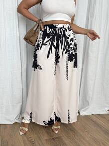 SHEIN Tall Plus Size Contrast Color Print Casual Pants Fall Cloth For Women - Multicolor - View 5