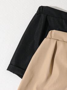 2pcs Girls` Casual Suit Set With Straight Leg Shorts And Rolled Cuff, Summer Summer Holiday - Multicolor - View 5