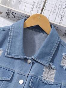 SHEIN 2 件套青少年女孩服装，黑色针织背心裙，带荷叶边和水洗牛仔背心，休闲装和通勤风格 - 黑色 - 查看 7