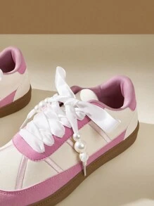 CUCCOO EASI 女士粉色刺绣蝴蝶结休闲运动鞋 - 粉色 - 查看 10