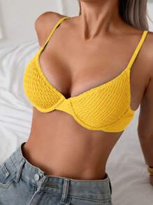Swim Basics Women's Solid Color Ruffle Bikini Top, Summer Beach - Yellow - View 4