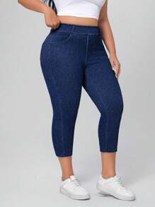 Flexra Quần Jeans Denim Mùa Hè Ôm Vừa Cho Nữ Cỡ Lớn - Rửa tối - Xem 3