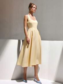 CLARA VERO Vestido midi elegante con escote de corazón y corsé en color amarillo mantequilla para mujer