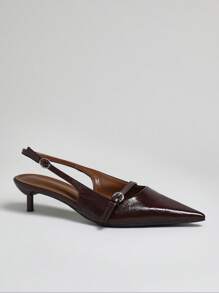 SHUZIA Women's Pointed Toe, Elegant Fashionable Buckled Back Strap Pumps For Christmas Valentine's Day - Chocolate Brown - View 4