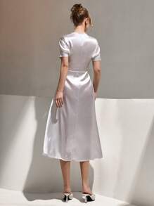 CLARA VERO Vestido largo de mujer con mangas abullonadas de satén
