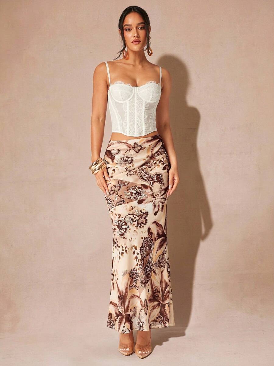 Silquee Fashion Summer Vacation Skirt, Ladies Elegant Ladies Vintage Paisley Print Fishtail Skirt, Summer - Multicolor - View 1