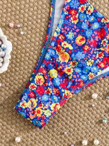 Swim Vcay Conjunto de 2 piezas de traje de baño de verano de 2025 con top corto y Bottom de bikini con estampado floral aleatorio para vacaciones, adorable traje de baño