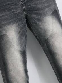 Manfinity Homme 男式撞色口袋休闲紧身牛仔裤 - 黑色 - 查看 3