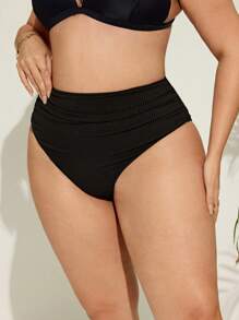 Swim Basics Plus Size Solid Color Ruched High Waist Swimsuit Bottom For Summer Beach Vacation