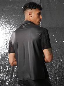 FeverCity Camisa corta de manga corta holgada con cuello polo y decoración de flecos para hombres FeverCity