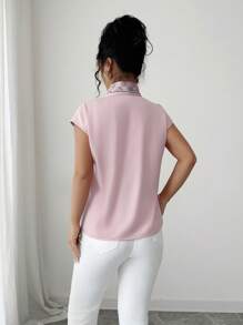 Selianne 法国夏季新款V领花朵丝巾飘带女士衬衫商务休闲女装外出上衣 - 粉色 - 查看 2