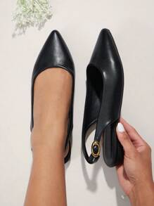 SHUZIA Women Comfortable Pointy Toe Sling Back Flats - Black - View 7