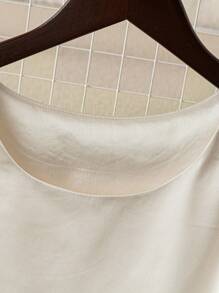 SHEIN PETITE 大码女式法式优雅缎面提花中长连衣裙 - 杏色 - 查看 3