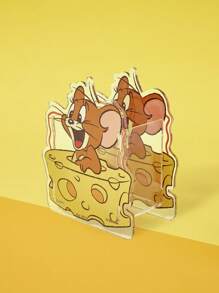 TOM & JERRY X SHEIN Cute Cartoon Mouse & Cheese Pattern Acrylic DIY Assembly Storage Box & Pen Holder - Clear - View 2