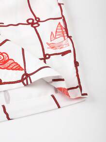 Surfspeed Men's Summer Vacation Style Fishnet & Shell Print Drawstring Waist Side Pockets Beach Shorts - Orange - View 5