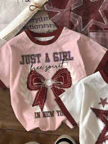 4pcs/Set Tween Girls' Casual Simple Short Sleeve Round Neck T-Shirts, Suitable For Summer - Multicolor - View 5