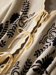 Elaquor Plus Size Women Floral Print Front-Tie Casual Knit Vest In Fall/Winter