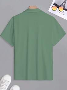 Manfinity Homme Men's Plain Color Short Sleeve Polo Shirts,Sage Green,Summer,Casual,Vacation,Everyday Wear Collar Polo Shirt For Men - Mint Green - View 2