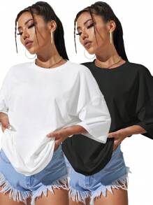 INAWLY 女士纯色短袖圆领T恤，夏季时尚 - 彩色 - 查看 4