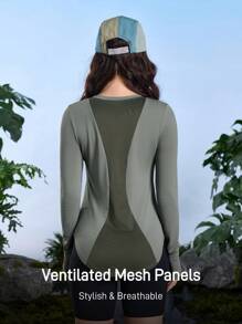 In My Nature 拼色拼接运动瑜伽长袖户外T恤徒步旅行女装