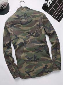 Manfinity Hypemode Plus Size Men's Camouflage Print Long Sleeve Denim Shirt