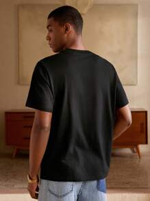 Manfinity BRENVOR 男士春夏新款高端小众解构喷漆钉珠短袖宽松黑色时尚T恤 - 黑色 - 查看 2