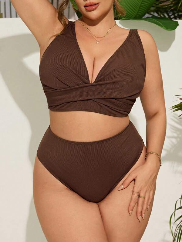 Swim Lushoire Damen Große Größen 2-teiliges Bikini-Set aus strukturiertem Stoff, geeignet für Strandresort
