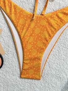 Swim Mod Bộ bikini gợi cảm 2 mảnh vải dệt kim có gân, dây buộc phía trước, áo ngực tam giác xếp nếp và quần cắt cao, kỳ nghỉ hè - trái cam - Xem 5