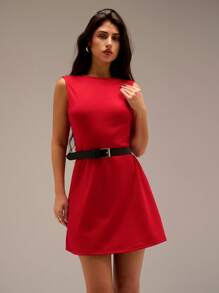 SHEIN Forever 21 Rochie de vară pentru femei, romantică/bal/formală/zi de naștere/anii '90/business casual/elegantă/ținută western/ieșiri în oraș/modă/casual/haine Y2K/club/birou/cocktail/vintage/rave, festival/amuzantă/clasică/bani vechi/streetwear/ținute de vacanță/ținută de concert country/ținută de lucru/modestă/vacanță de primăvară/ținute de burlăcițe/concert/baddie/basic/absolvire, rochie mini roșie, în linie A - roșu - Vizualizare 5