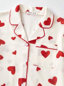 2 pezzi Set di pigiama da donna e ragazza adolescente con stampa a cuore, top a maniche lunghe e pantaloni lunghi