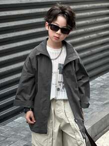 Dazy Kids 青少年男童纯色拉链休闲宽松长袖夹克