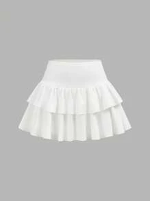 SHEIN Girlism Jupe patineuse à double volant avec legging intérieur, tenue casual, sportive, étudiante, pour la rentrée, noire. Printemps et été