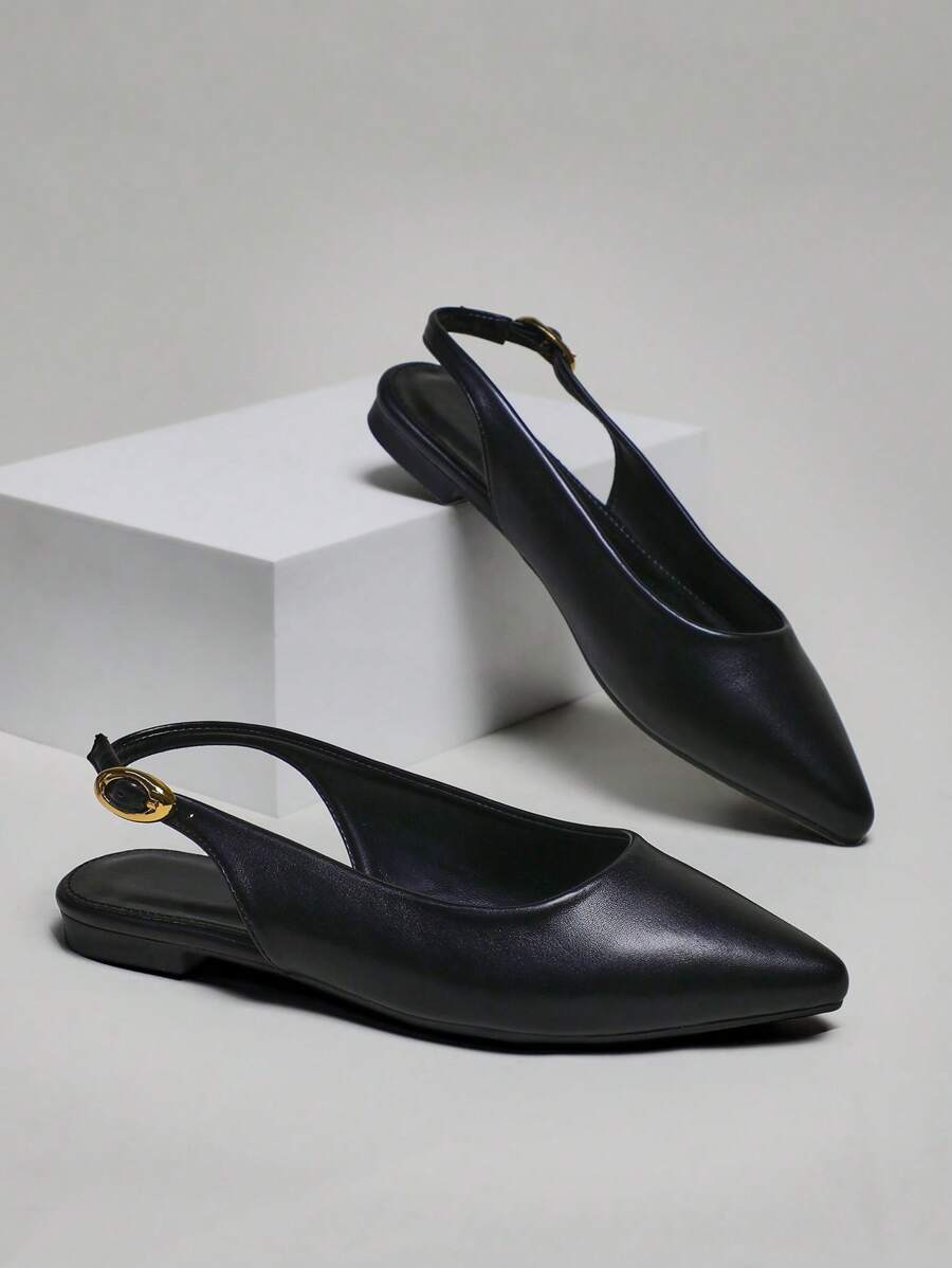 SHUZIA Women Comfortable Pointy Toe Sling Back Flats - Black - View 1