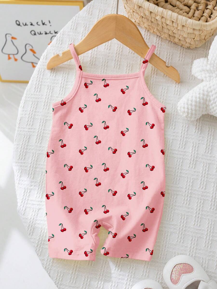 SHEIN Happikins Baby Girl Casual Strap Romper, Suitable For Spring And Summer