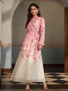 ZEYLAH 女士花卉印花优雅长袖连衣裙 - 彩色 - 查看 4