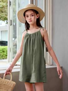 SHEIN Lässiger, einfarbiger, gewebter Camisole-Jumpsuit-Romper für Tween-Mädchen