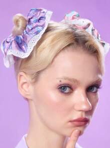 Pop Mart Azura X SHEIN 5pcs/Set Azura Satin-Finish Scrunchies With Soft Lace, Cute & Fashionable Elastic Hair Ties, Dreamlike Colors, No Hair Damage